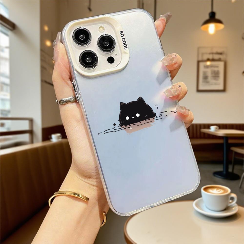 Cute Black Cat in Water Hard Phone Case for Iphone 16 15 14 13 12 11 Pro Max Mini Shockproof Anti-Scratch Protective Cover