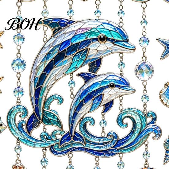 3D Crystal Bead Mobile Ocean Animal Acrylic Window Hanging, Stained Glass Style Sea Turtle Whale Dolphin Suncatcher Lightweight Hanging Decoration
