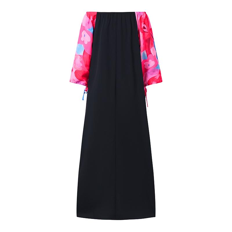 Vestido Estampado de Manga Larga con Hombros Descubiertos para Mujer Talla Grande