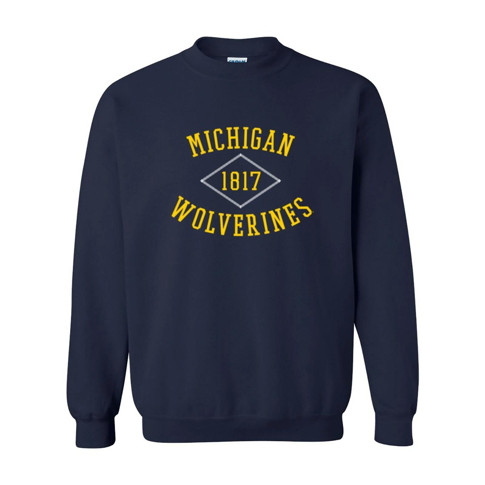 Michigan Wolverines Stitch Arch Team Color Crewneck Sweatshirt - Navy L