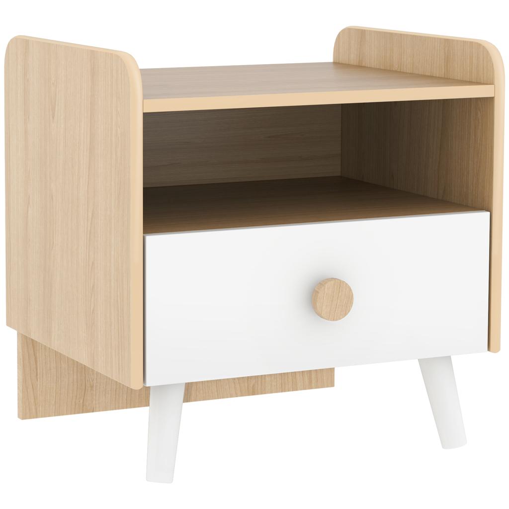 Kids Bedside Table with Drawer and Open Storage Shelf, Wooden Nightstand for Bedroom, Bedside Cabinet, White