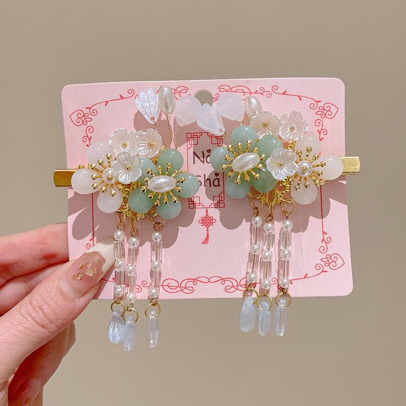 

Ретро заколки для волос Ханфу для девочек: Сказочный головной убор с кисточками в виде цветов и элегантные заколки для волос