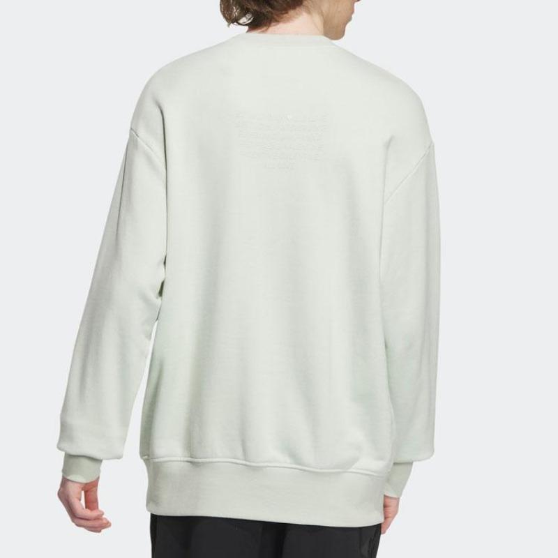 adidas Men's Light Mint Green White Stripe Loose Crew Neck Pullover Sweatshirt IT6394