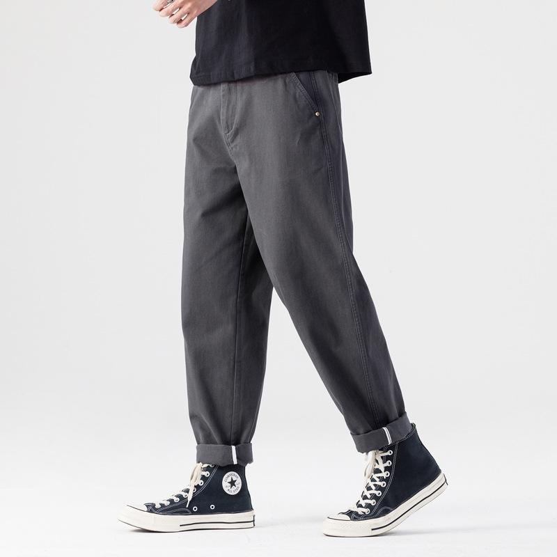 Pure cotton casual pants men's autumn and winter new loose cone pants trendy versatile straight trousers