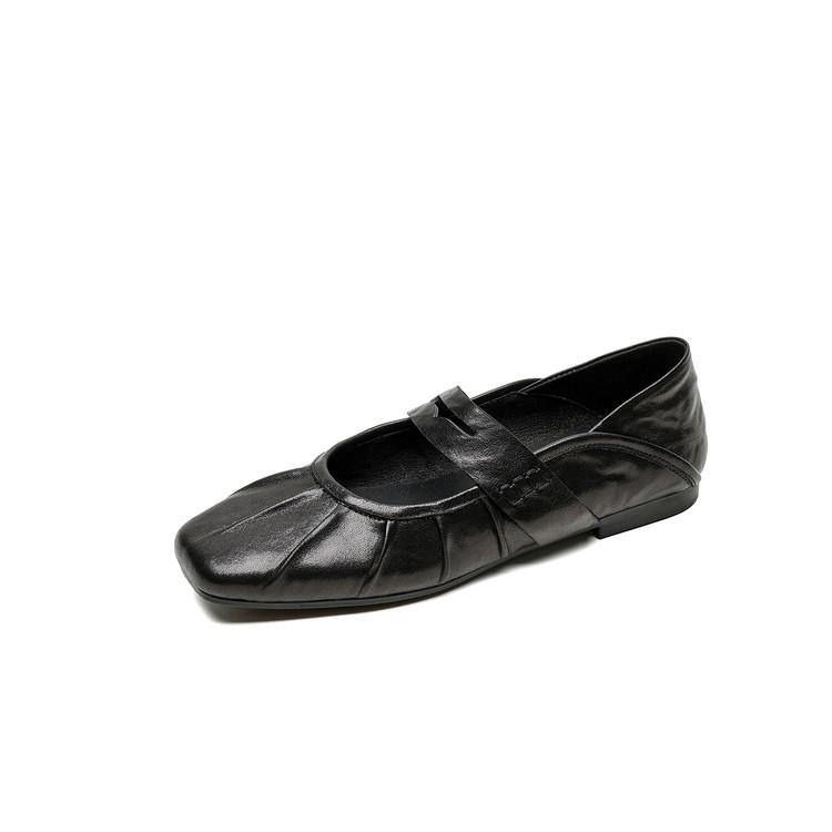 

Fashion NEW Autumn/Spring Women Pumps Genuine Leather Shoes for Women Square Toe Low Heel Shoes Pleated Shallow Daily Shoes Mary Janes 34 чёрный