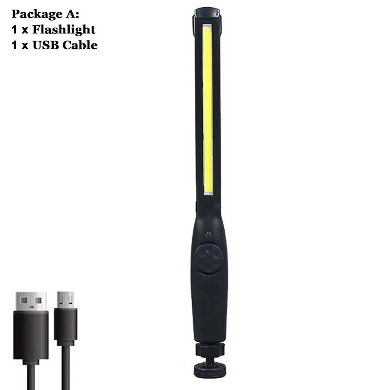 1- 4Pack COB+LED Flashlight Magnetic Work Light USB Rechargeable Torch Portable Lantern Inspection Light Camping Car Repair Lamp