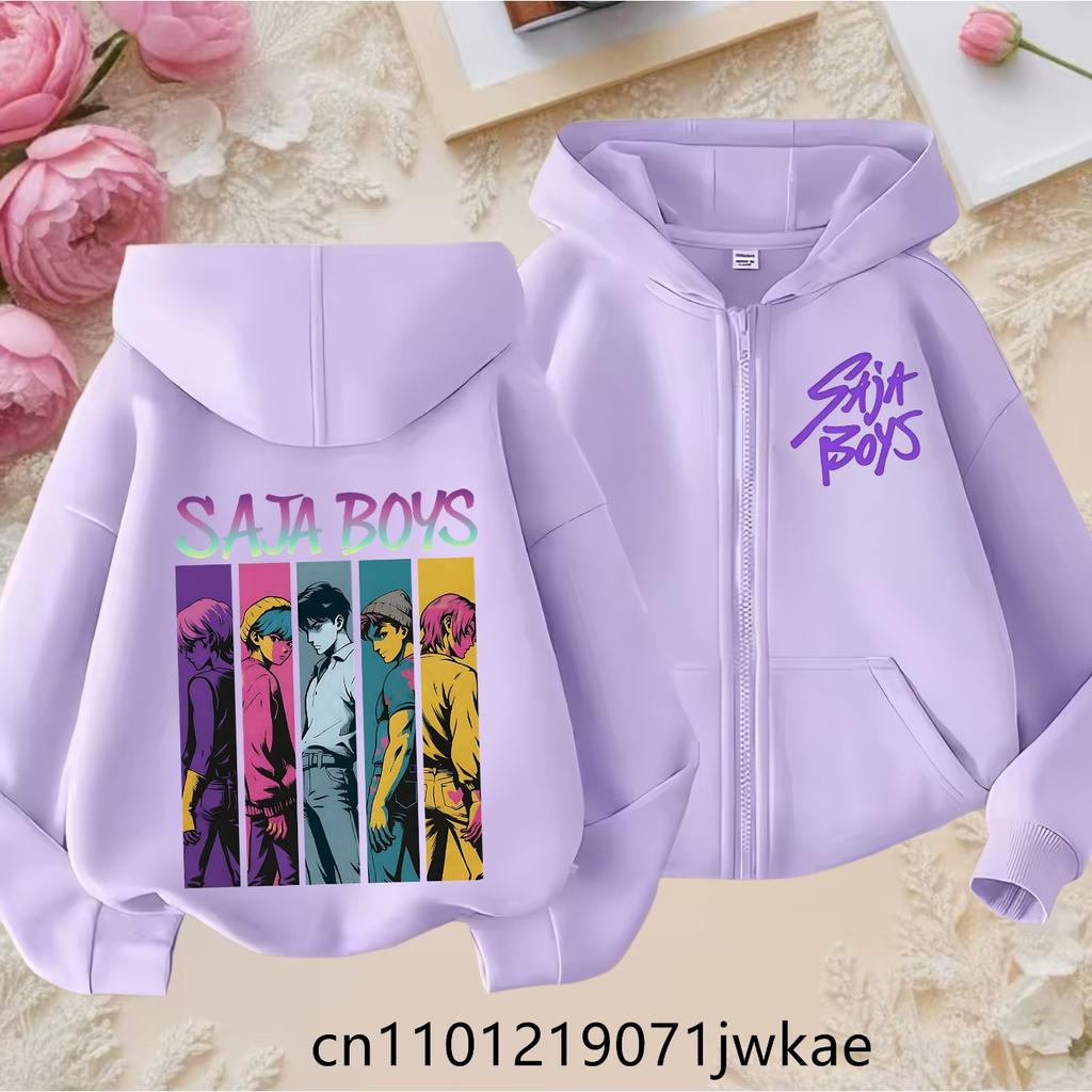 2025 New Purple Jacket Boys' and Girls' Sportswear Children's Top Hoodie KPop Devil Hunter Zipper Hoodie