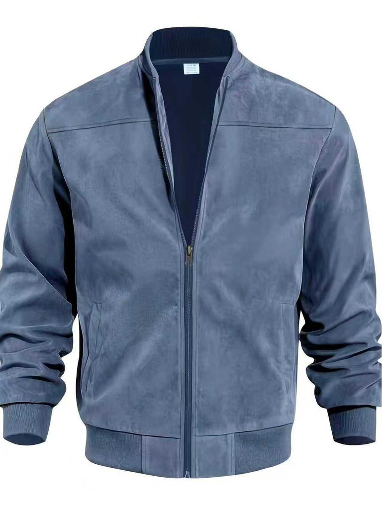 Men's Suede Zip Jacket - Casual Retro Long Sleeve Cardigan Coat