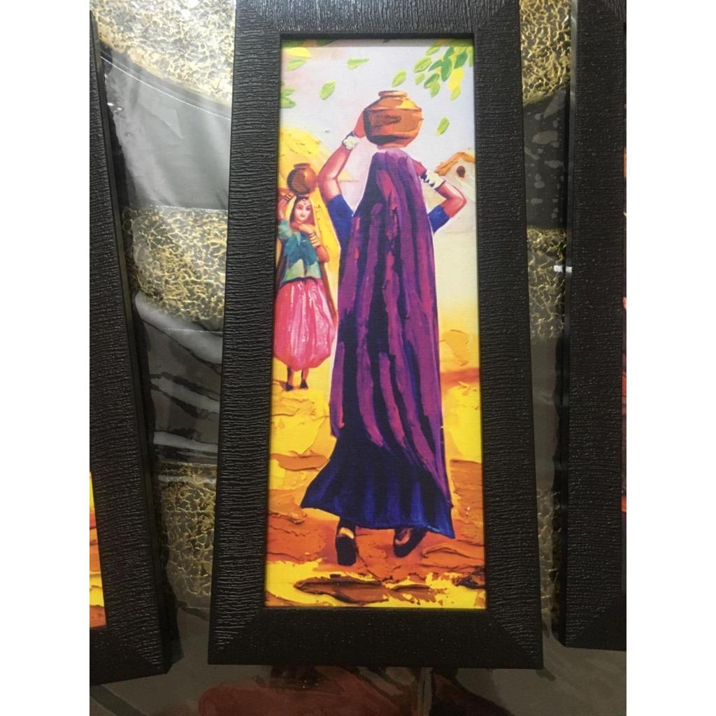 Paper Vastu Indian Village Scene Women Wall Art Painting, Multicolor, Indian Villlage, 13.0 X 22.0 Inches, Set of 3