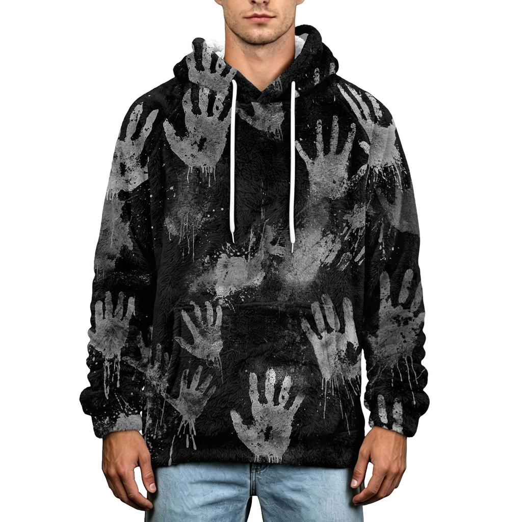 Men's Halloween Print Hoodie Plus Size Flannel Casual Pullover Sweatshirt for Fall and Winter