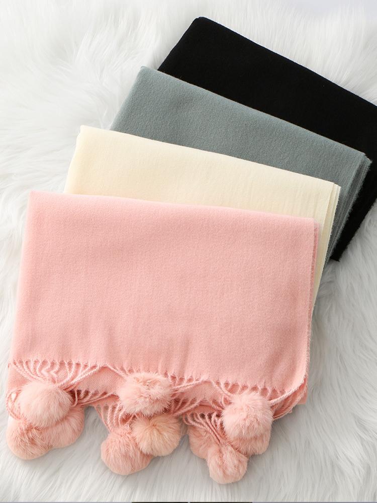 Damen Einfacher Uni Gestrickter Schal Kopftuch Elegante Dame Lässig Flauschige Quaste Warmer Schal Mujer Foulard Langer Wickelschal Winter Neu