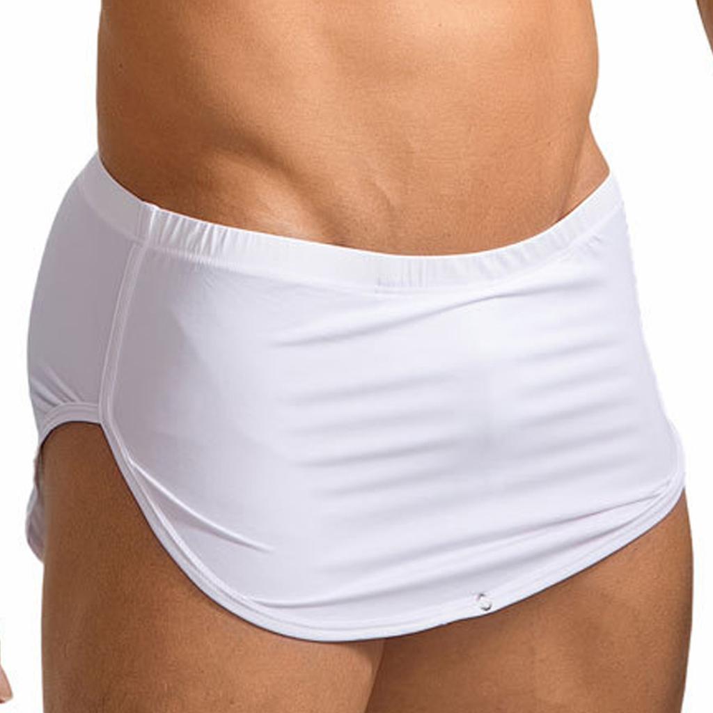 Men Sides Split Press Button Crotch Boxer Briefs Elastic Waistband Quick-Drying Athletic Shorts for Gym Fitness Cycling Running