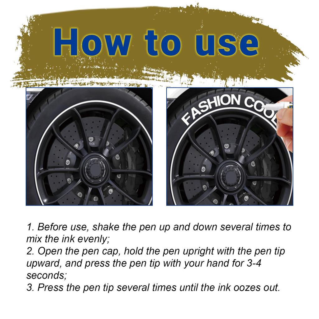 3pcs Car Tire Marker Car Compact Portable Waterproof Quick Drying Painting Marker Graffiti Pen