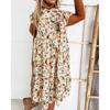 2025 Spring Summer Round Neck Flower Printed Short Sleeve Loose Dress Fashionable and Versatile Trend