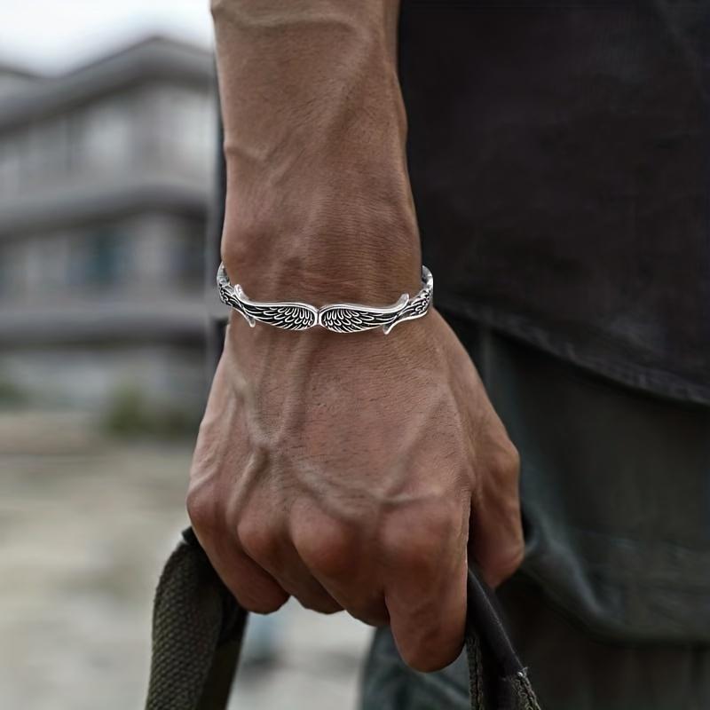 Bracciale con ali d'argento alla moda e versatile, braccialetto retrò punk alla moda, regali per festival di banchetti per uomini e donne, accessori di gioielli unici