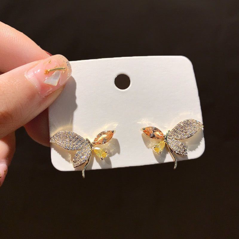 Fashion Commuter Diamond Butterfly Stud Earrings Annual Tide Sweet Earrings Temperament Earrings