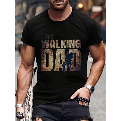 Europeiske størrelser Menns T-skjorte inspirert av TV-serien The Walking Dad - Avslappet T-skjorte med kort erme og pinnefigurfamilie-design (Pappa &)