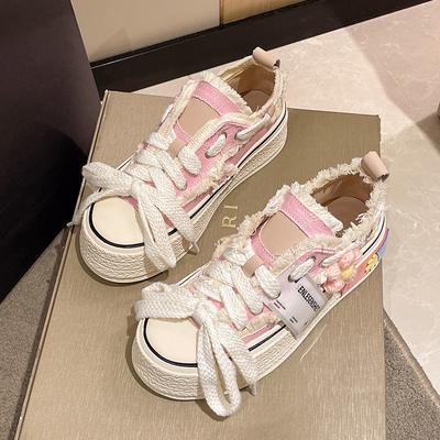 Women's Flat Sneakers 2024 Spring Summer New Style Fashion Versatile Breathable Floral Canvas Shoes Autumn Thick Platform