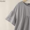 ZANZEA Damen Freizeit Rundhals Einfarbig Kurzarm Bluse