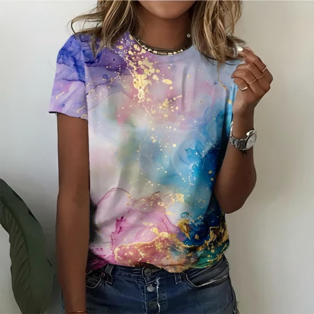 Summer PLUS-size 3D Printed Starry Sky Women's T-shirt Casual Fashionable and Comfortable Deep Blue Short Sleeve Woman Clothing