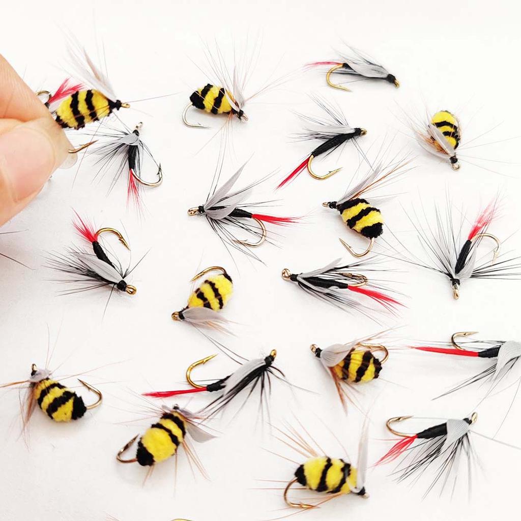 Artificial Tussock Red Tail Moth Bait & Bumble Bee Dry Fly Bait -Mixed Styles Artificial Fishing For Trout/Bass/Salmon/Perch/Carp Bait -6/10Pcs/Box