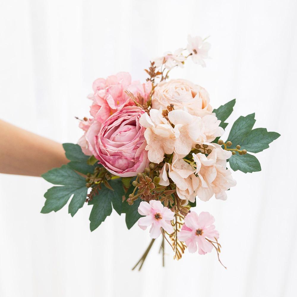 Multicolor Artificial Flower Bouquet Silk Petals Green Leaves Simulation Hydrangea Photo Props Accessories Decorative Flower