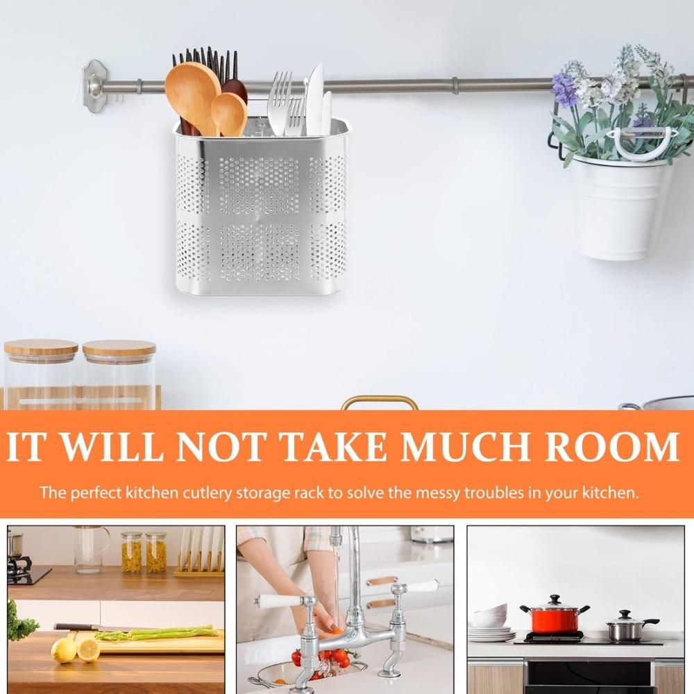 Stainless Steel Chopsticks Utensil Storage Drying Basket, Hanging Drain Rack Organizer for Kitchen Sink Countertop Dish Rack