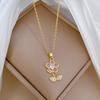 Leaf Five-Petaled Flower Light Luxury Temperament Gorgeous Full Diamond Necklace Female Versatile Collarbone Chain Titanium Steel Chain