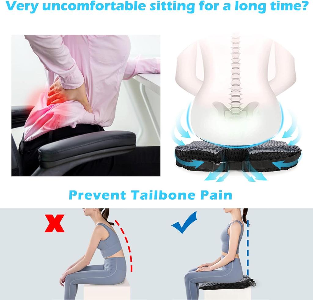 Car Wedge Seat Cushion Memory Foam Comfortable Seat Cushion-Orthopedic Support For Car Driver Seat Office Chair Wheelchairs