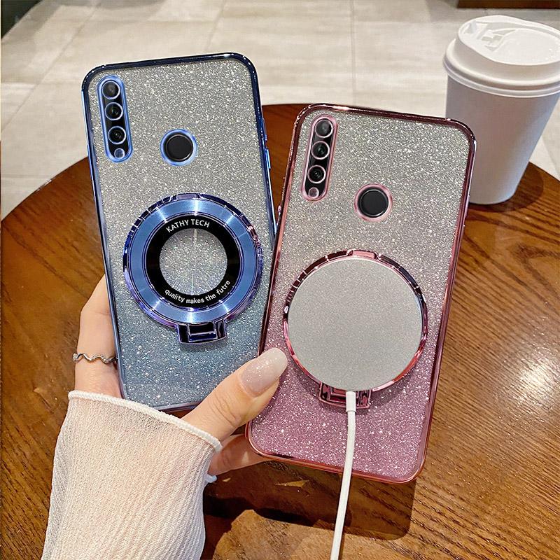 Gradient Glitter CD Ring Holder Phone Case For Huawei Y8S Y9S Y6P Y7A Y7 Y9 Prime Y9 P Smart Z Plus 2019 2021 P40 P30 Lite Cover