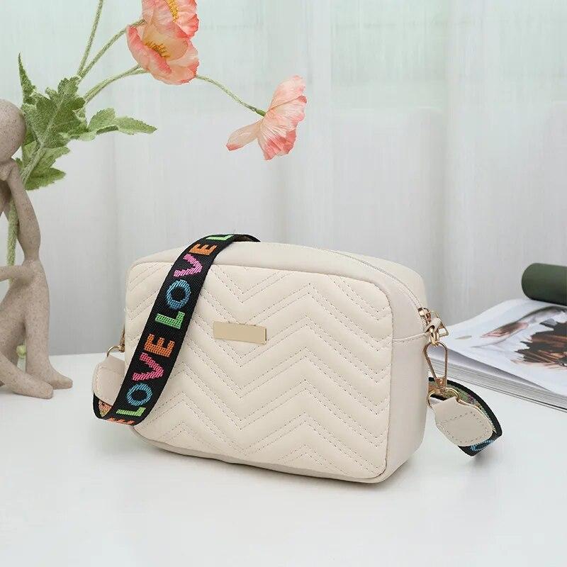 Rilibegan Embroidered Camera Bag Material Casual Small Square Bag Versatile Single Shoulder Bag Printed Shoulder Strap