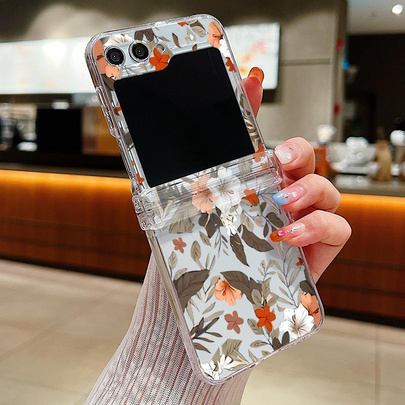 Husă Transparentă cu Model Floral Romantic Pentru Samsung Galaxy Z Flip5 Flip7 Flip6 5G PC Husă Pliabilă Pentru Samsung Z Flip 7 6 5 4 3
