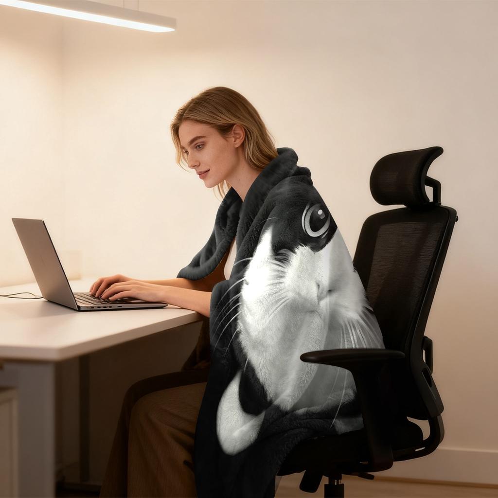 Charming Black & White Tuxedo Cat Throw Blanket - Cute Pet Pattern Cozy Sofa Bed Cover for Stylish Modern Home Decor