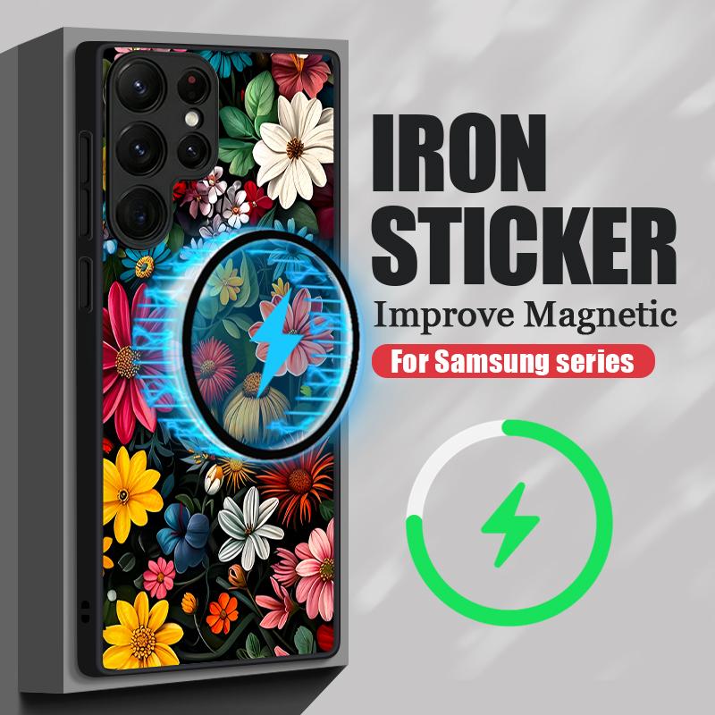 Magnetic For Magsafe Case For Samsung Galaxy S26 Ultra S25 Edge S24 S23 S22 Plus S21 FE Colorful Flowers Pattern Hybrid Matte Cover