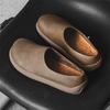 Fashion Suede Clogs Cork Footbed Clogs for Men Soft Leather Muller Shoes Slip-on Beach Slippers Stylish Male Half Drag Comfy Lazy Flats
