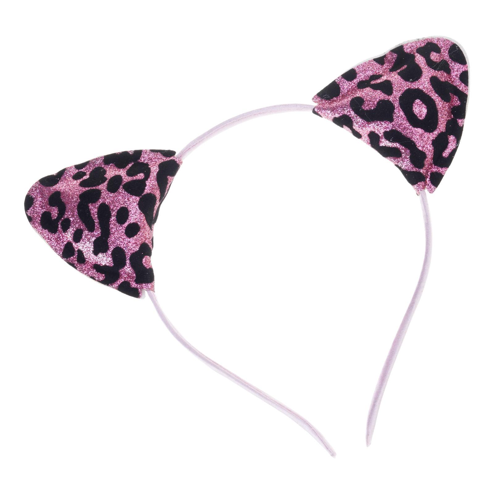 

Party Hairhoop Glittering Powder Cats Ear Hairband with Leopard Print for Birthday Party Women Music Festival Headwear