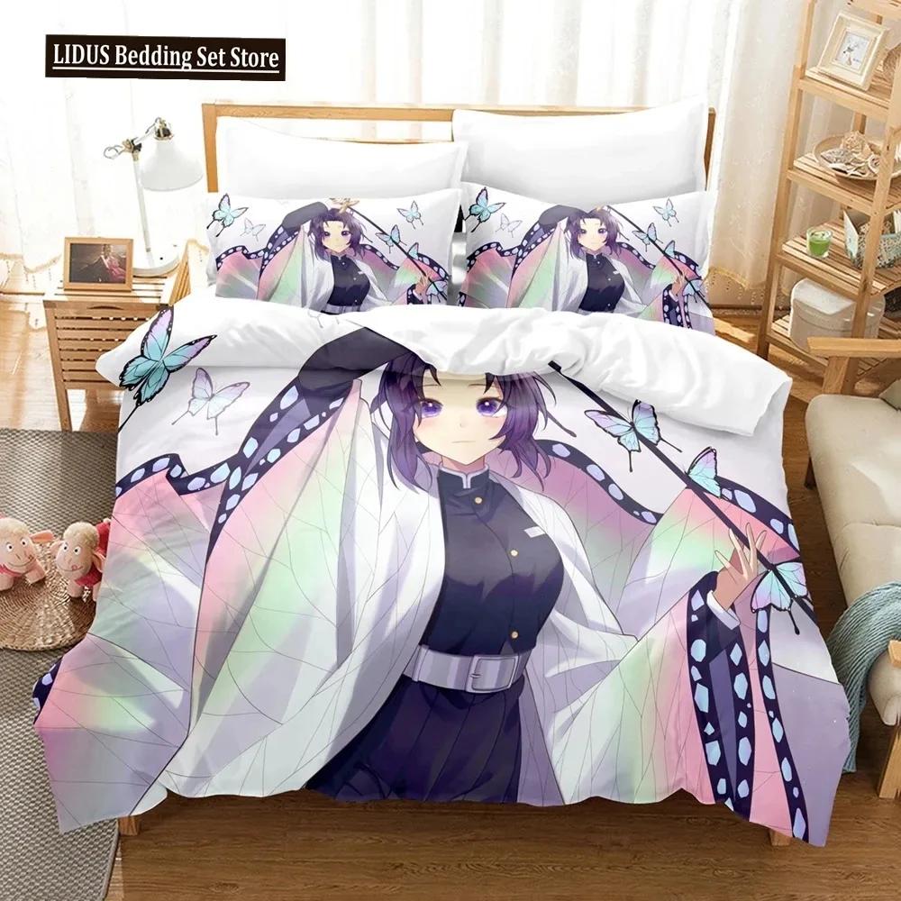 3D Print Kochou Shinobu Bed Anime Demon Slayer Bedding Set 200x200 Teens Boys Twin Single Queen King Full Duvet Cover Sets