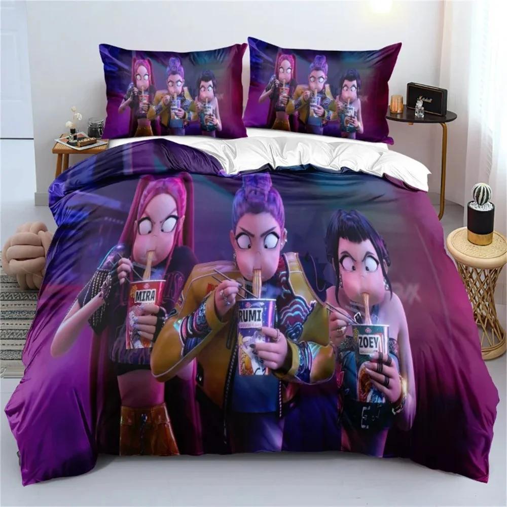 Comforter Anime Bed Sheet Demon-Hunters Huntrix Bedding Set Single Twin Full Queen King Size Bedclothes Room