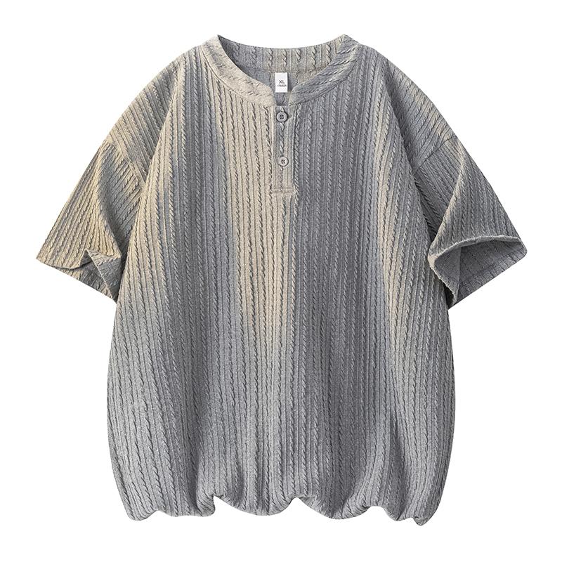 Ice silk short-sleeved T-shirt men's V-neck quick-drying summer loose cool top men's clothing