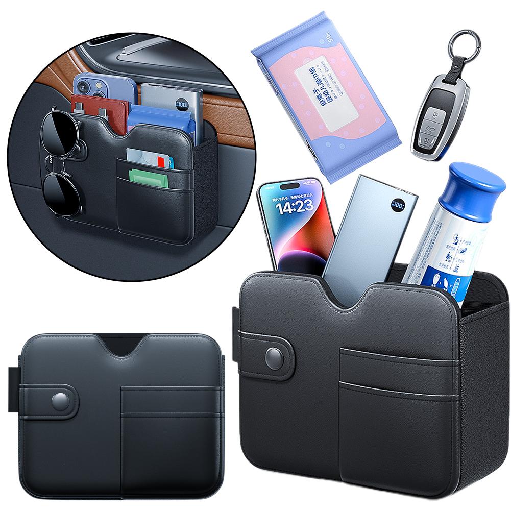 Car Storage Box Leather Interior Multi-Functional Hanging Pouch Sunglasses Car Holder Interior Storage Storage B3B1