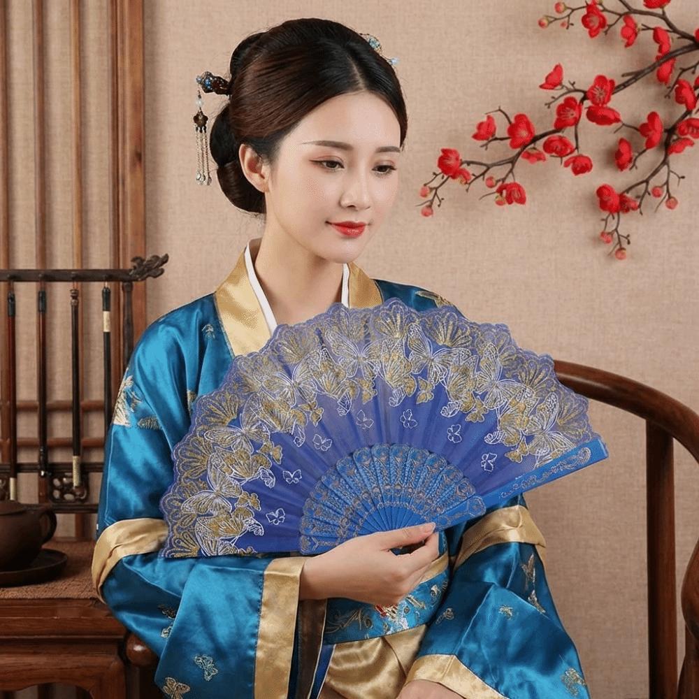 Butterfly Pattern Chinese Style Folding Fan Lace Dance Fan Portable Hand Fans  Hanfu Accessories