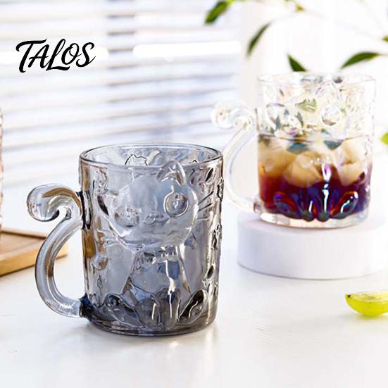 Cartoon-Katze Trinkglasbecher, Isolierter Glas-Kaffeebecher, mit Katzen-Schwanz-Griff-Design, Transparenter Becher für Heiße Kalte Getränke