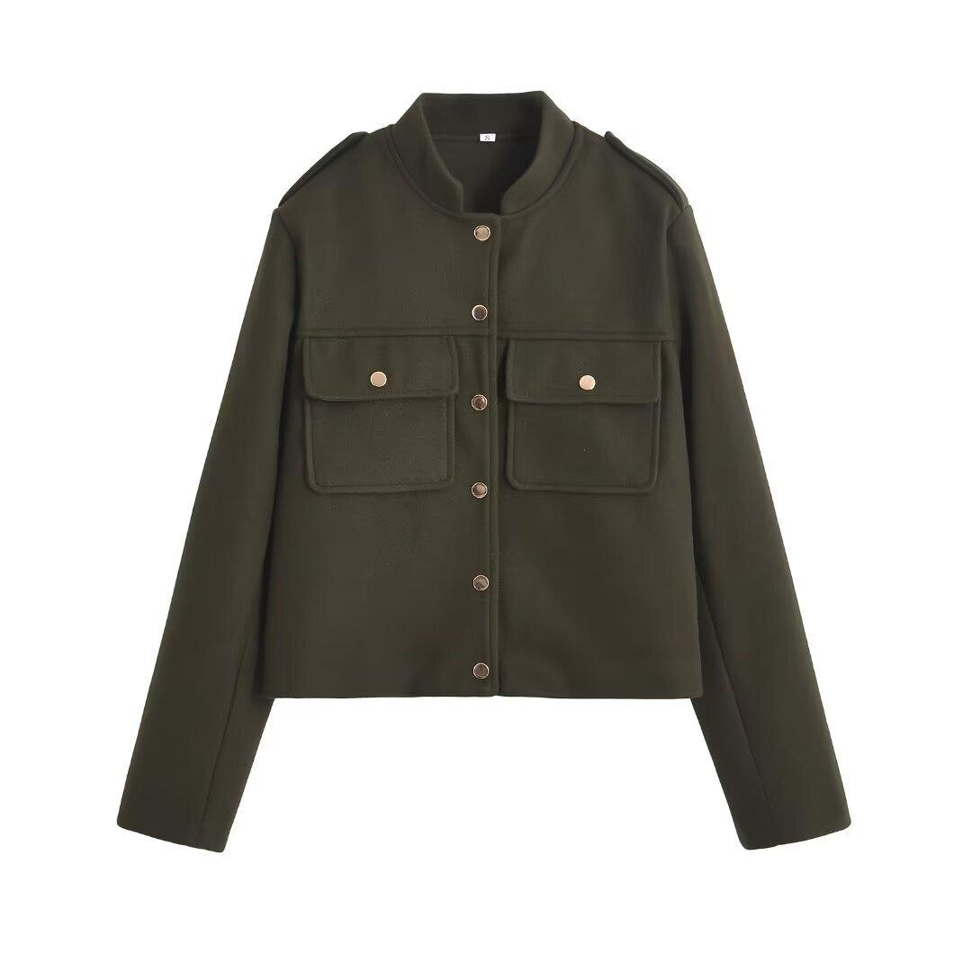 

2024 Осень Женская Европейский и Американский Стиль Мягкая Короткая Куртка Пальто Medium зелёный