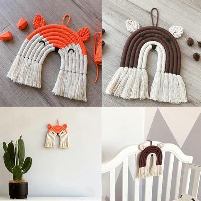 Fox Bear Rainbow Deer Macrame Hand Woven Nursery Room Cloud Room Tapestry Decor