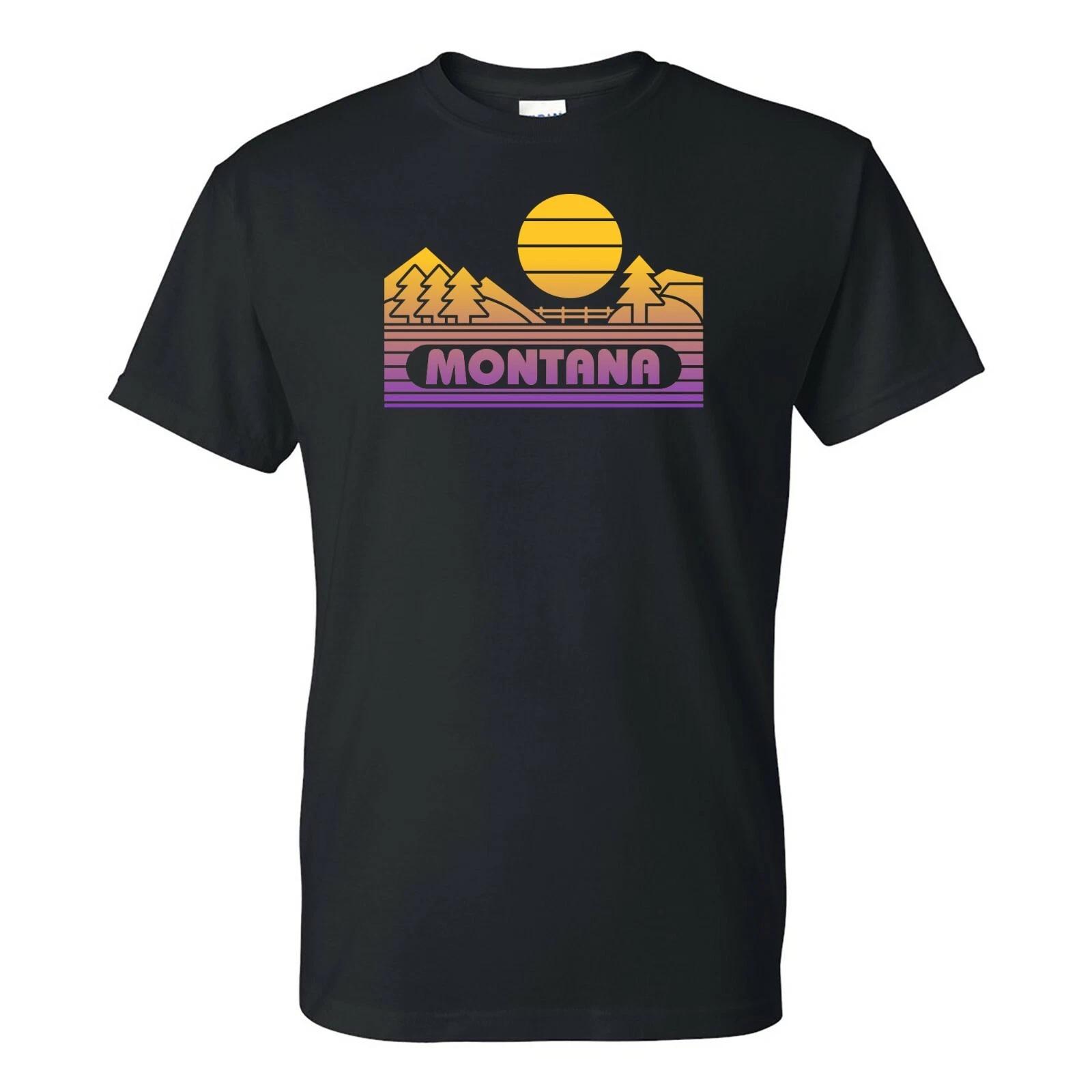 

Montana Groovy Sunset - Landscape Vacation Home State T Shirt - Black S