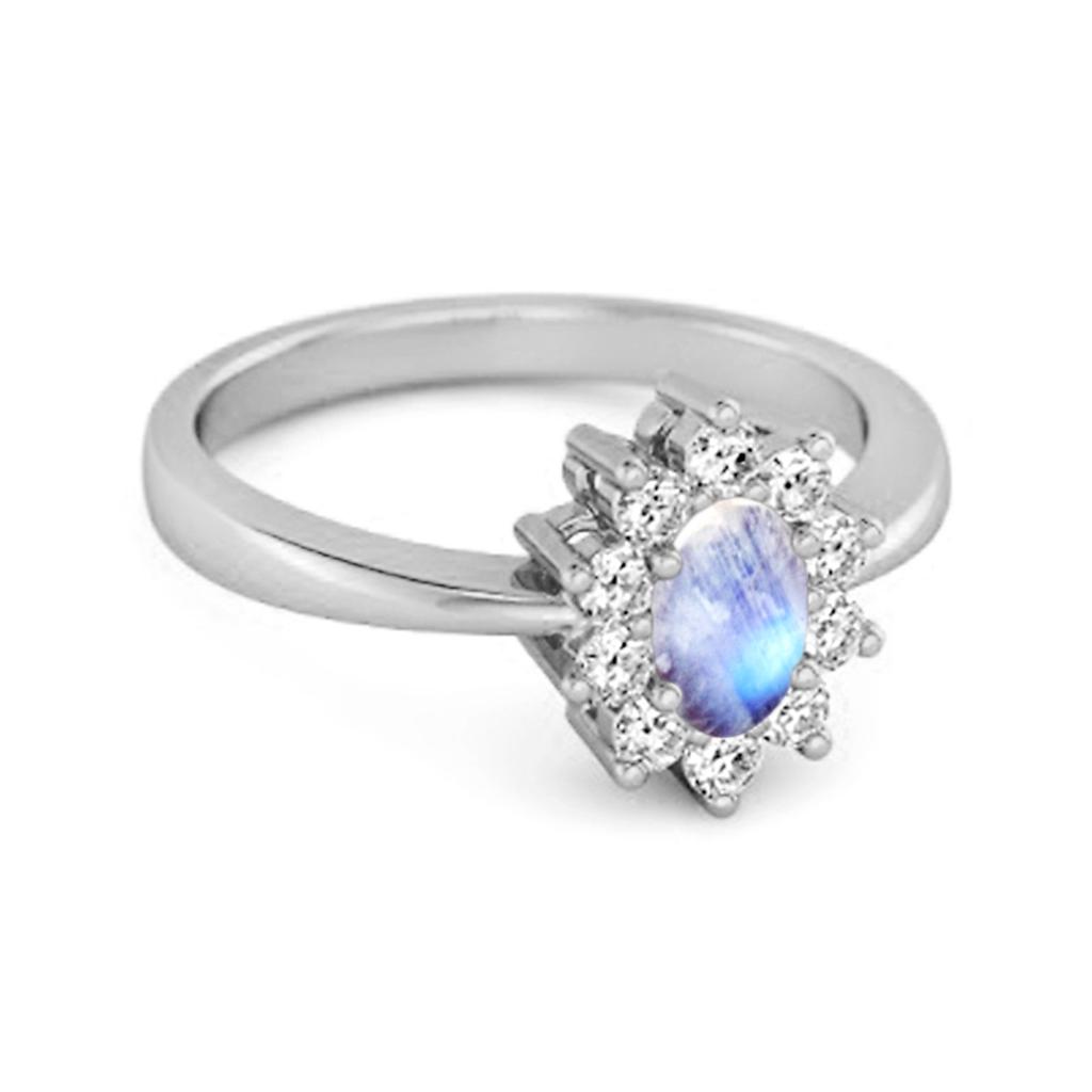 Moonstone Classic Halo Ring - 925 Sterling Silver
