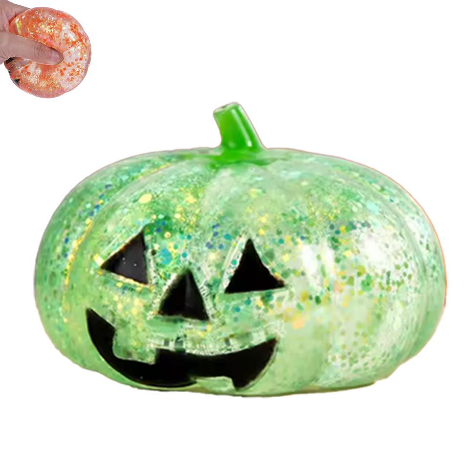 Halloween Squishy Pumpkin Toy Transparent Glitter Stress Relief Fidget Toy Cute Ghost Pumpkin Squeeze Toy Halloween Party Decor