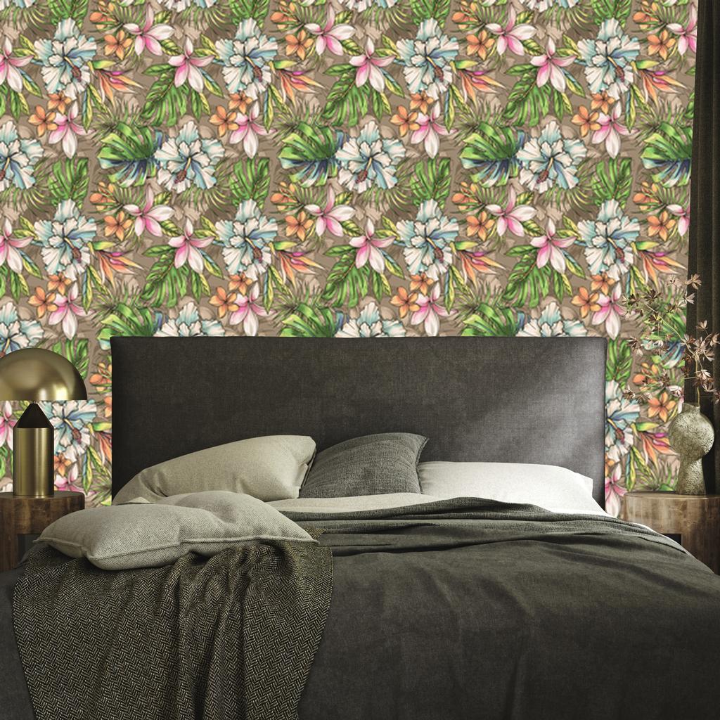 Paradise flowers and palm and monstera leaves wallpaper 50x1000