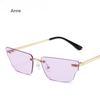 Retro Irregular Small Rectangle Women Sunglasses Fashion Rimless Clear Ocean Gradient Lens Shades UV400 Men Sun Glasses gafas