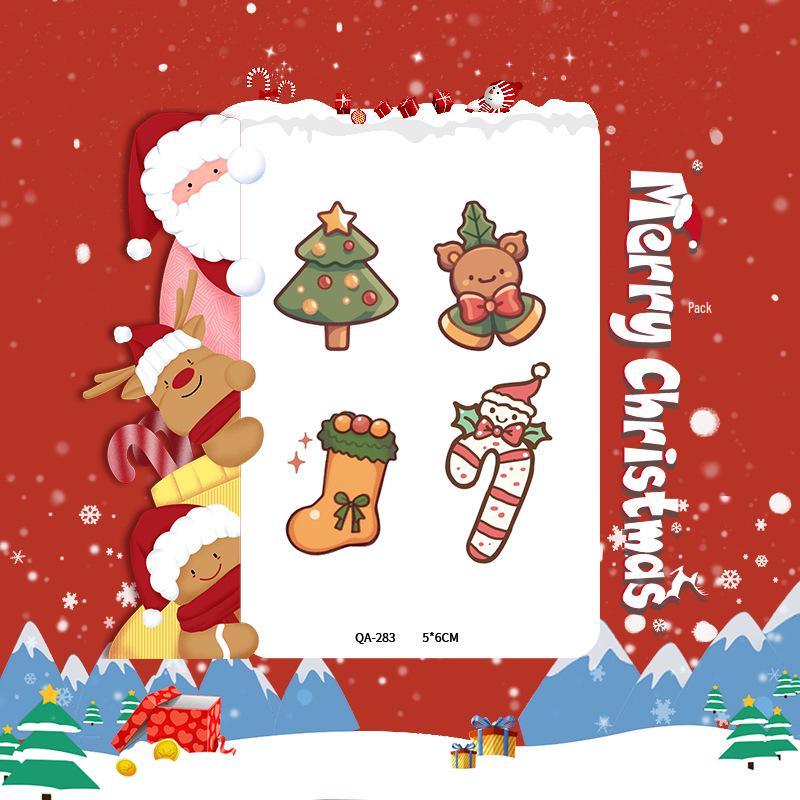 Popular Cartoon Christmas Temporary Tattoos for Kids - Cute Santa and Snowman Sticker Set